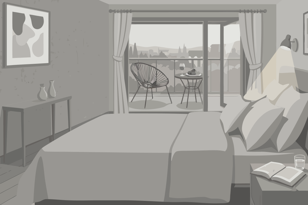 Superior Zimmer mit Kingsize-Bett und Blick auf den Innenhof